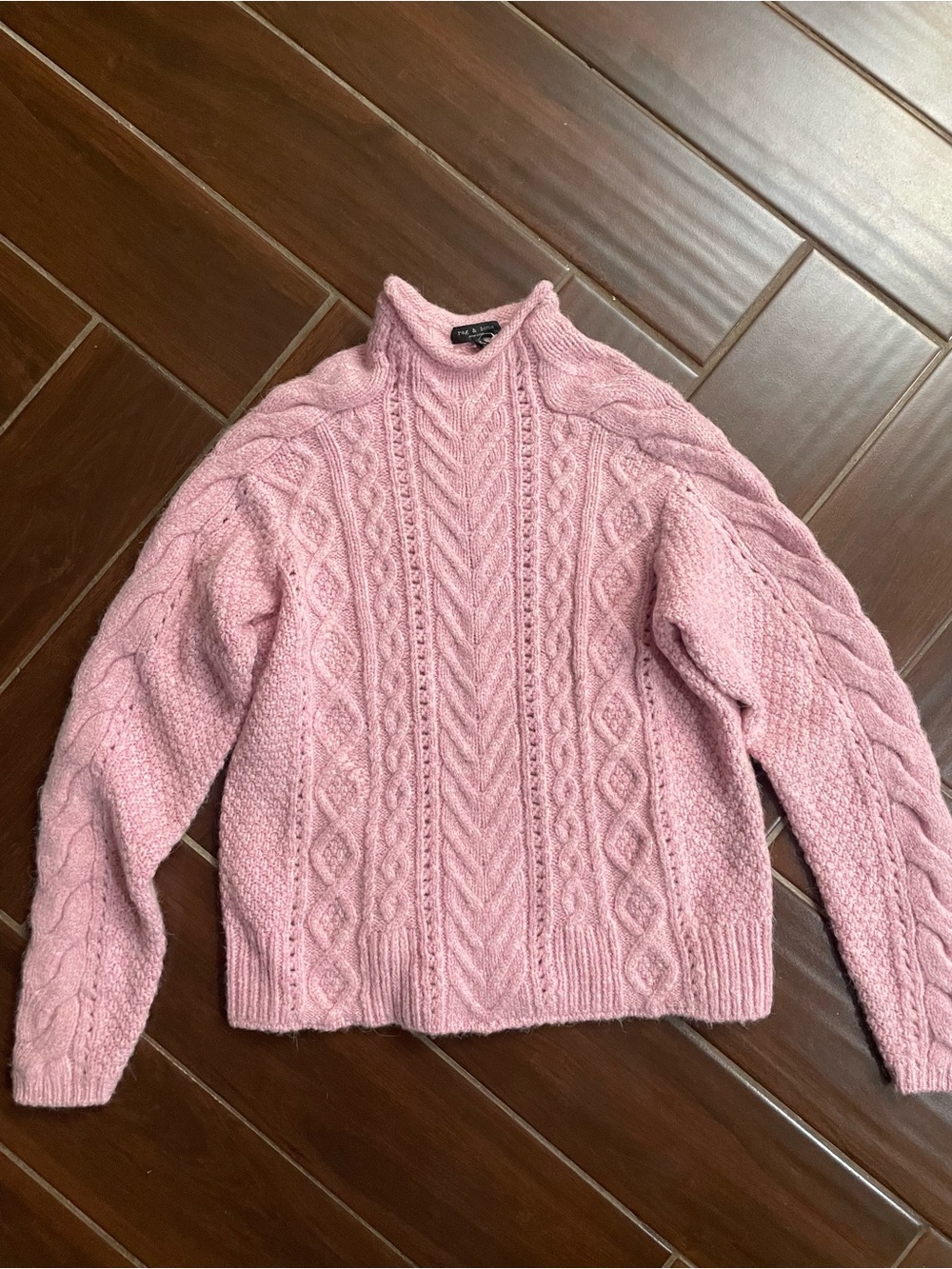 rag & bone Pink Cable-Knit Mock Neck Sweater